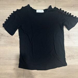 IRO Black Short Sleeve Top with Chain Shoulder Detail